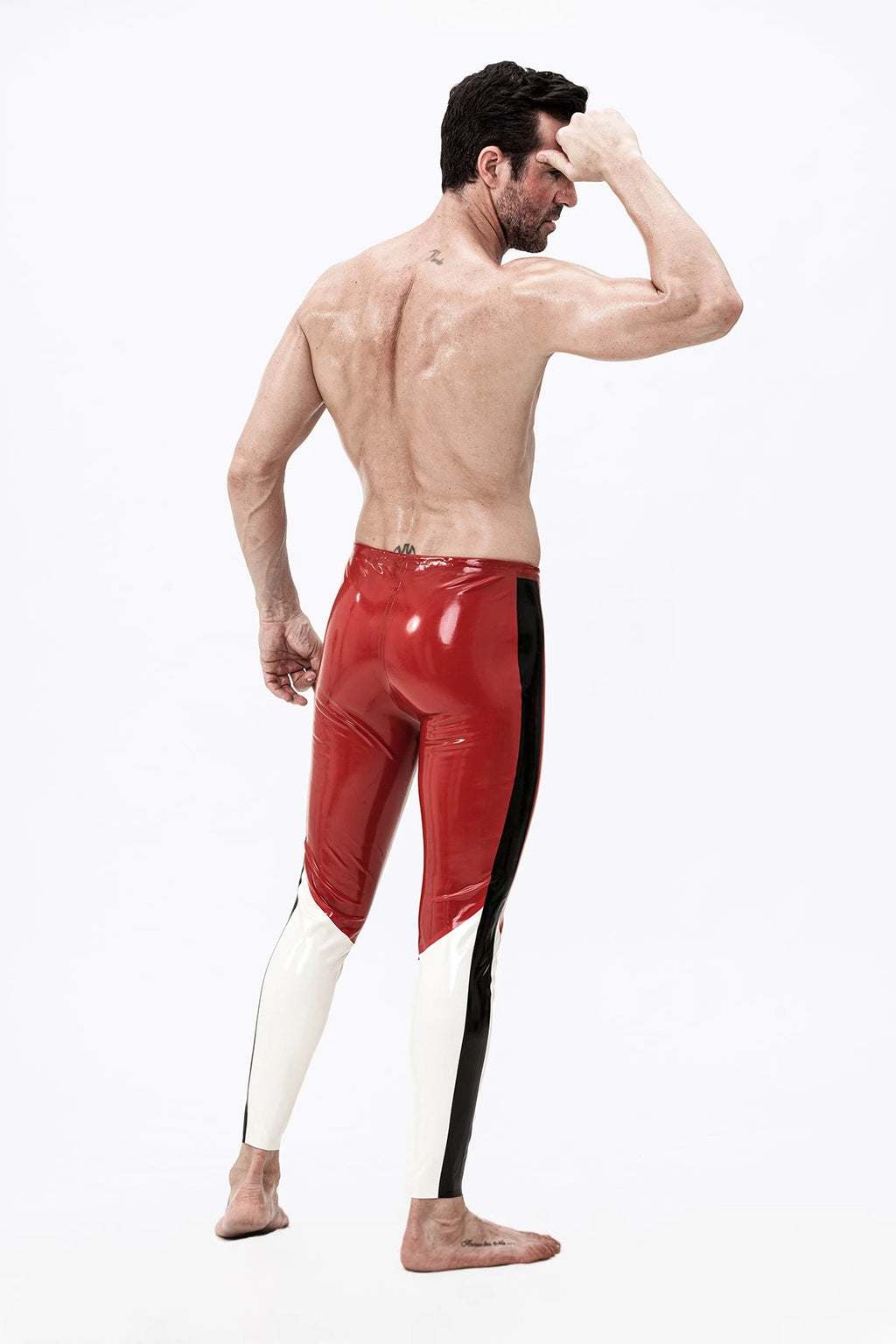 red, trim1 color is Male 'Tri-Way' Latex Meggings