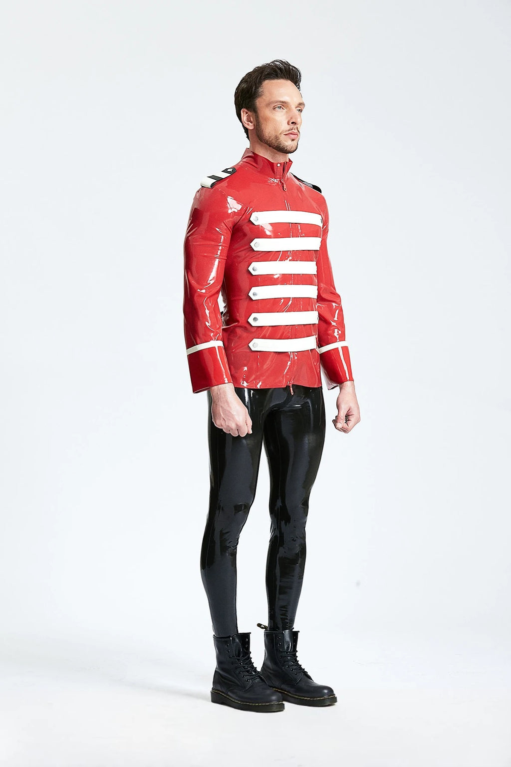 Red Male 'Bandleader' Tunic Latex Jacket