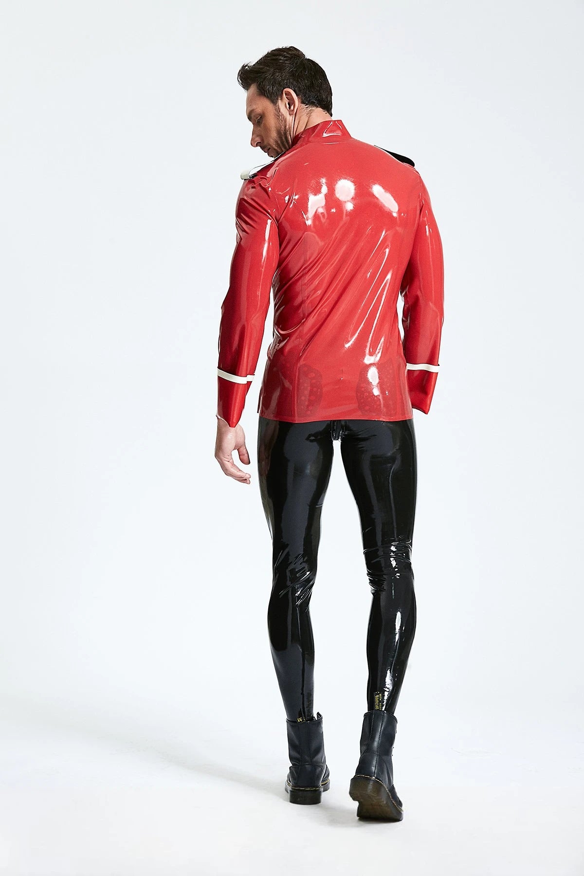 Red Male 'Bandleader' Tunic Latex Jacket