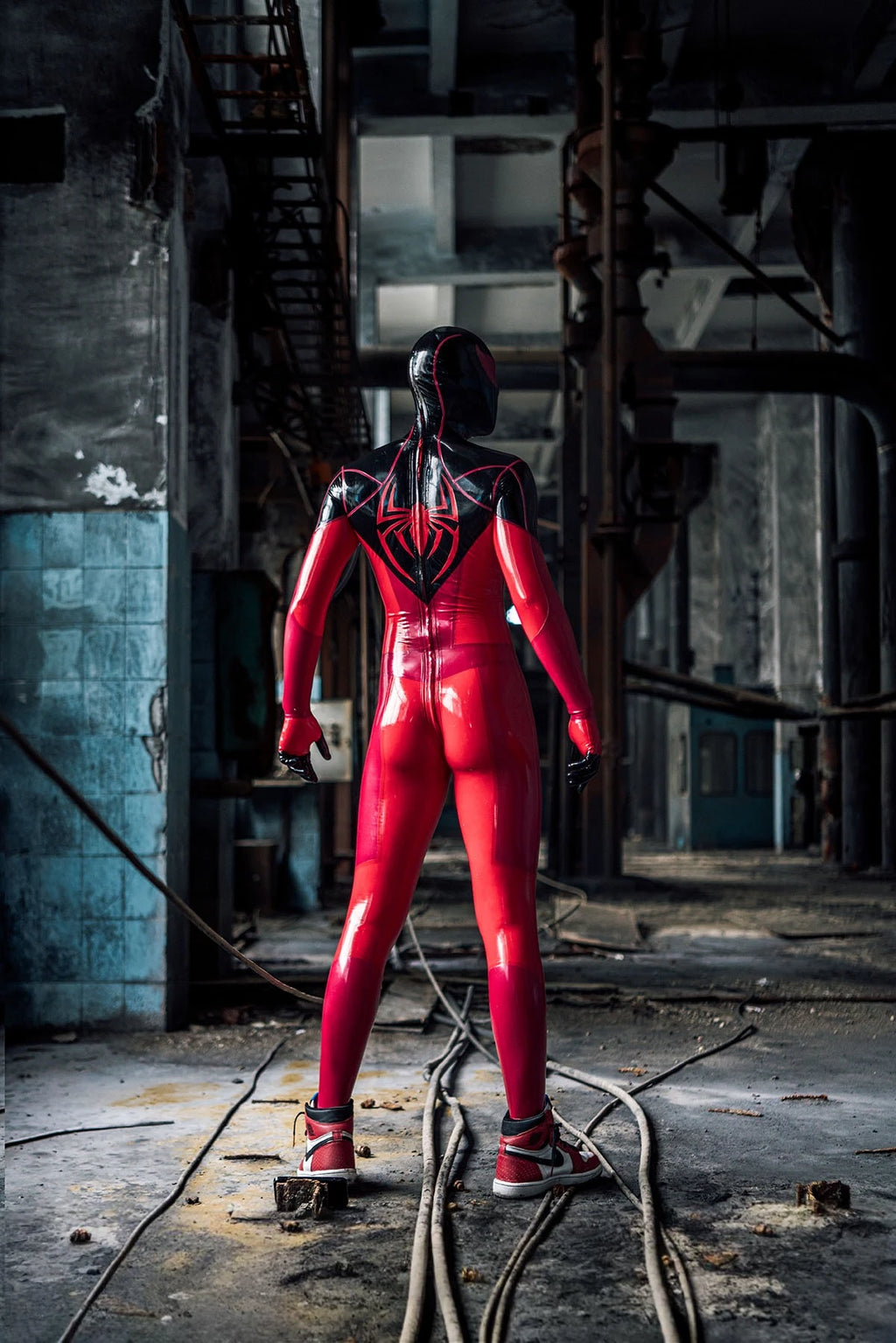 Red Male 'Nicodamidae' Spidey Latex Catsuit