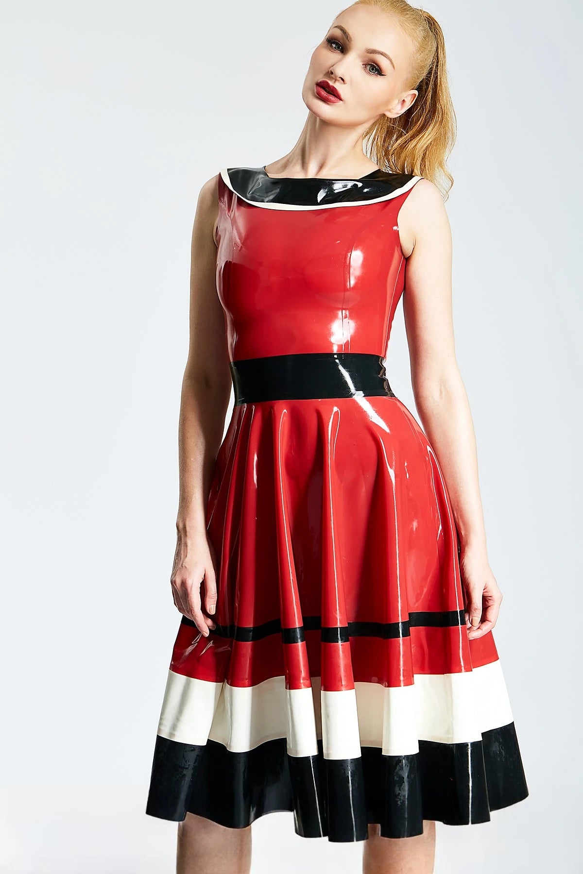 Red 'Horizontally Yours' Full-Skirt Latex Dress