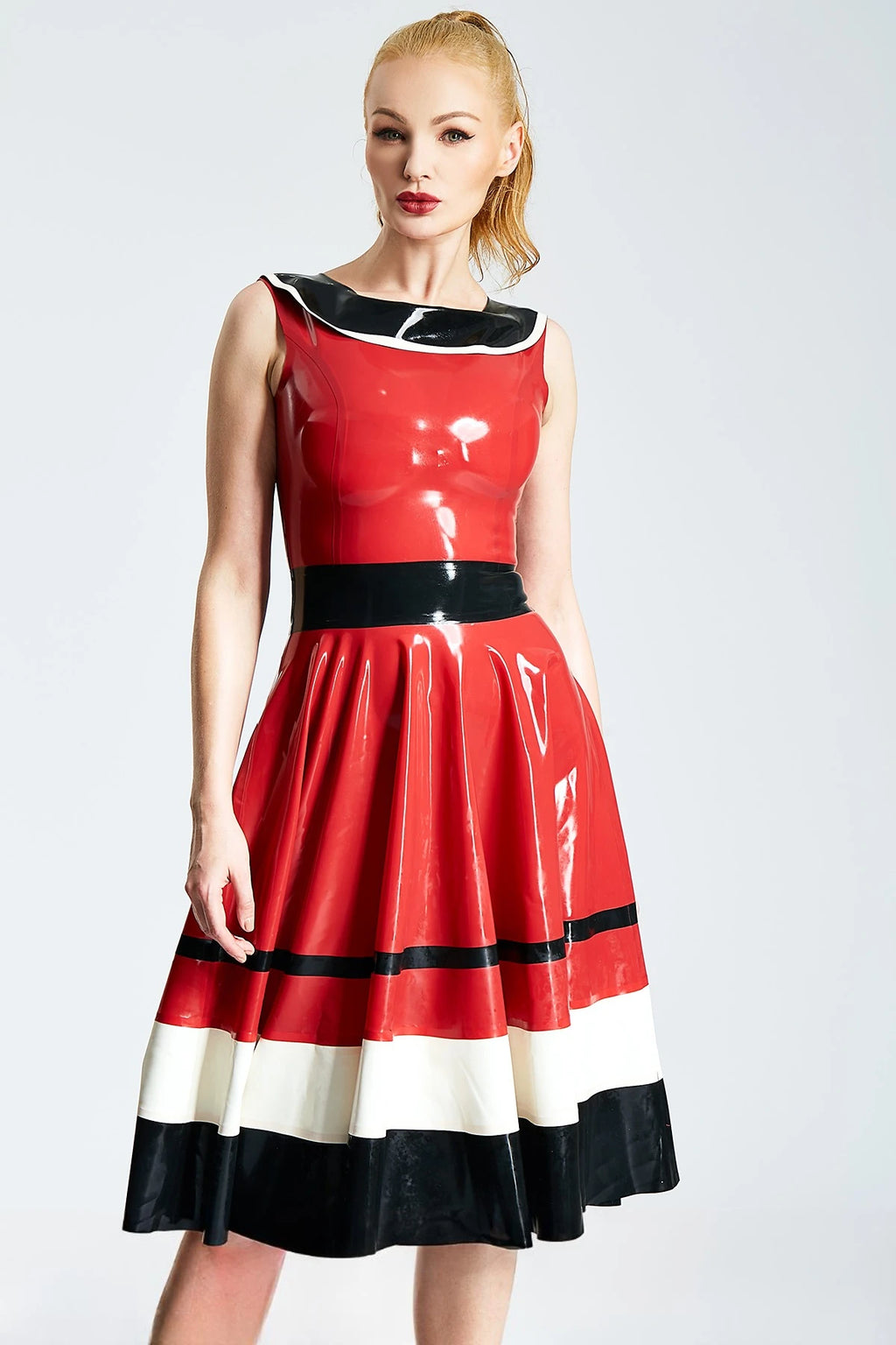 Red 'Horizontally Yours' Full-Skirt Latex Dress