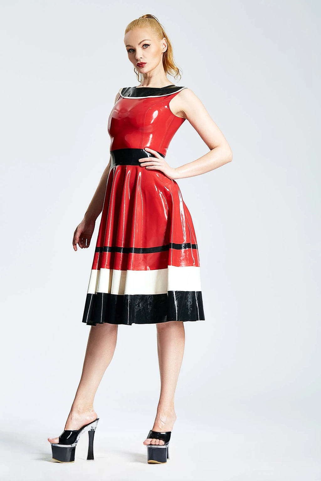 Red 'Horizontally Yours' Full-Skirt Latex Dress