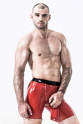 Red Male Latex Sailor-front Double Zip Shorts
