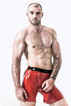 Red Male Latex Sailor-front Double Zip Shorts