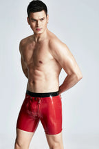Red Male Latex Sailor-front Double Zip Shorts