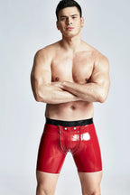 Red Male Latex Sailor-front Double Zip Shorts