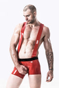 red Male Latex Snappy Straps Shorts