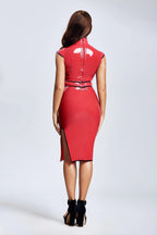Red, trim color is Black 'Welcome to Shanghai' Cheongsam Latex Dress