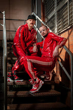 Red Male Sports Hooded Tracksuit Latex Jacket
