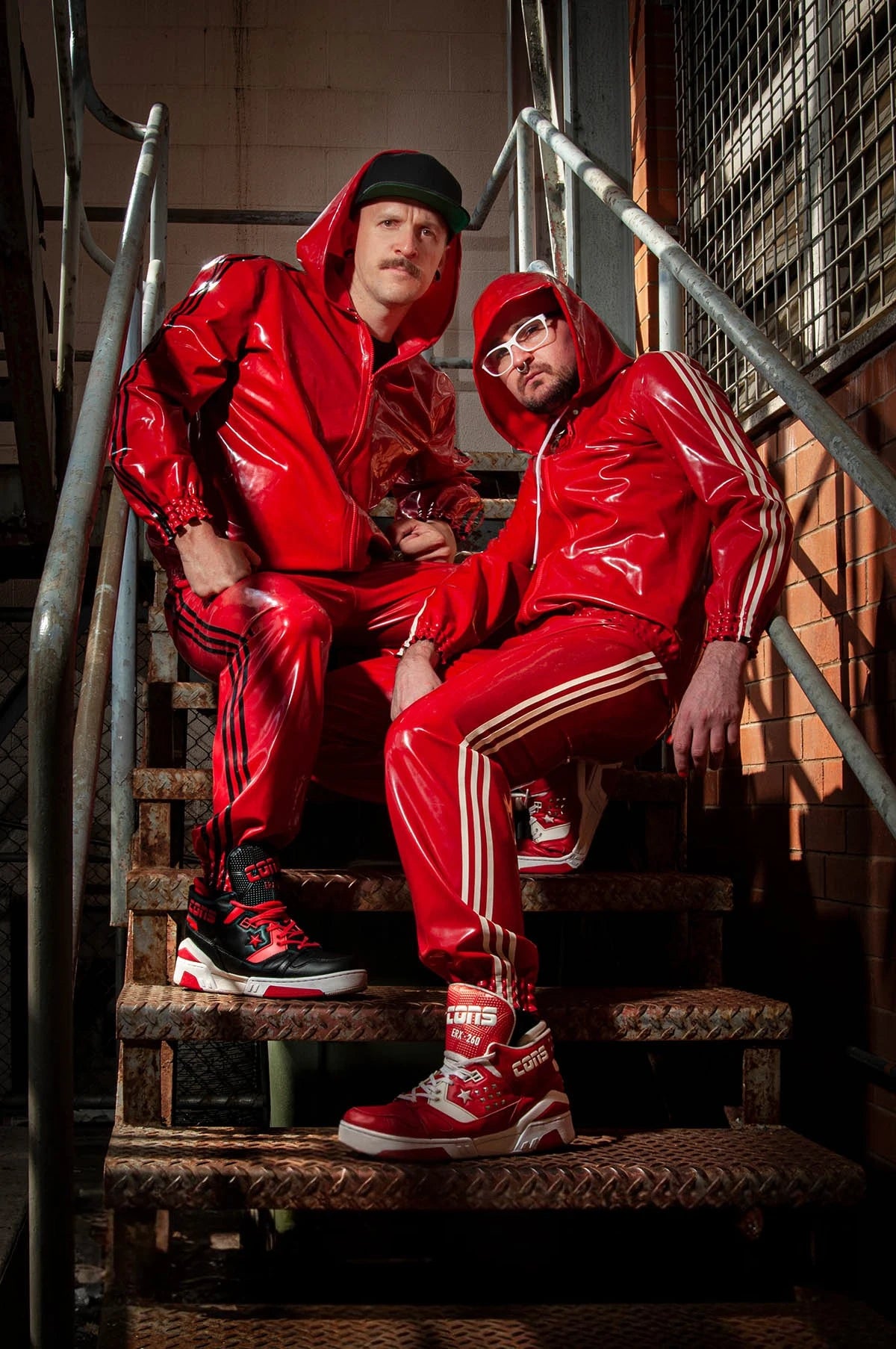 Red Male Sports Hooded Tracksuit Latex Jacket