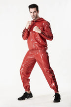 Red Male Sports Hooded Tracksuit Latex Jacket