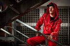Red Male Sports Hooded Tracksuit Latex Jacket