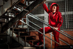 Red Male Sports Hooded Tracksuit Latex Jacket