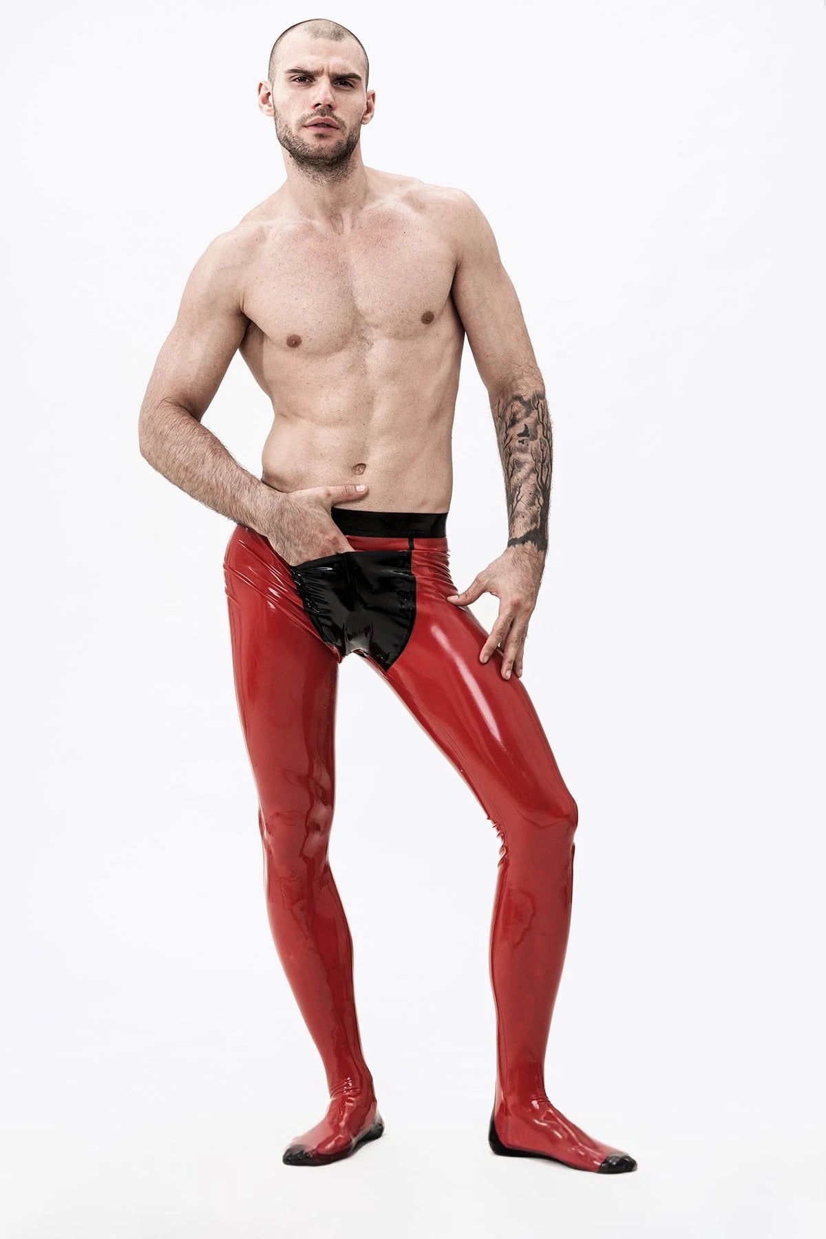 Red Male 'Pocketed' Latex Tights