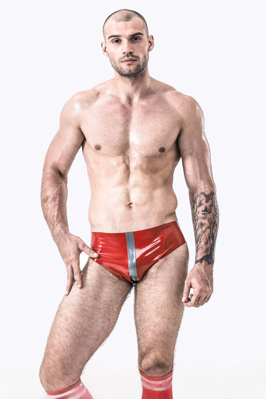 Red Male Latex Brief-cut Underwear