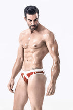 Red, trim color is White Male Latex 'Red Alert' Briefs