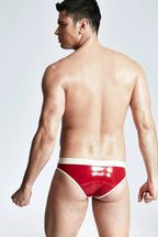Red, trim color is White Male Latex 'Red Alert' Briefs