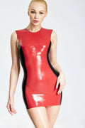 Red Round-Neck Sleeveless Micro Latex Dress