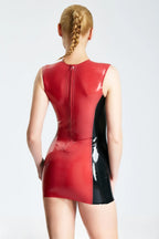 Red Round-Neck Sleeveless Micro Latex Dress