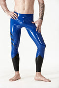 Royal Blue, trim color is Black Male Latex 'Tri-Wave' Leggings