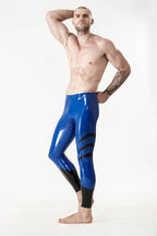 Royal Blue, trim color is Black Male Latex 'Tri-Wave' Leggings
