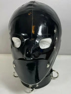 Rubber Latex Hood with Detachable Blindfold and Mouth Cover