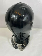 Rubber Latex Hood with Detachable Blindfold and Mouth Cover