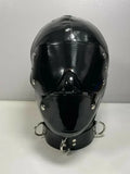 Rubber Latex Hood with Detachable Blindfold and Mouth Cover