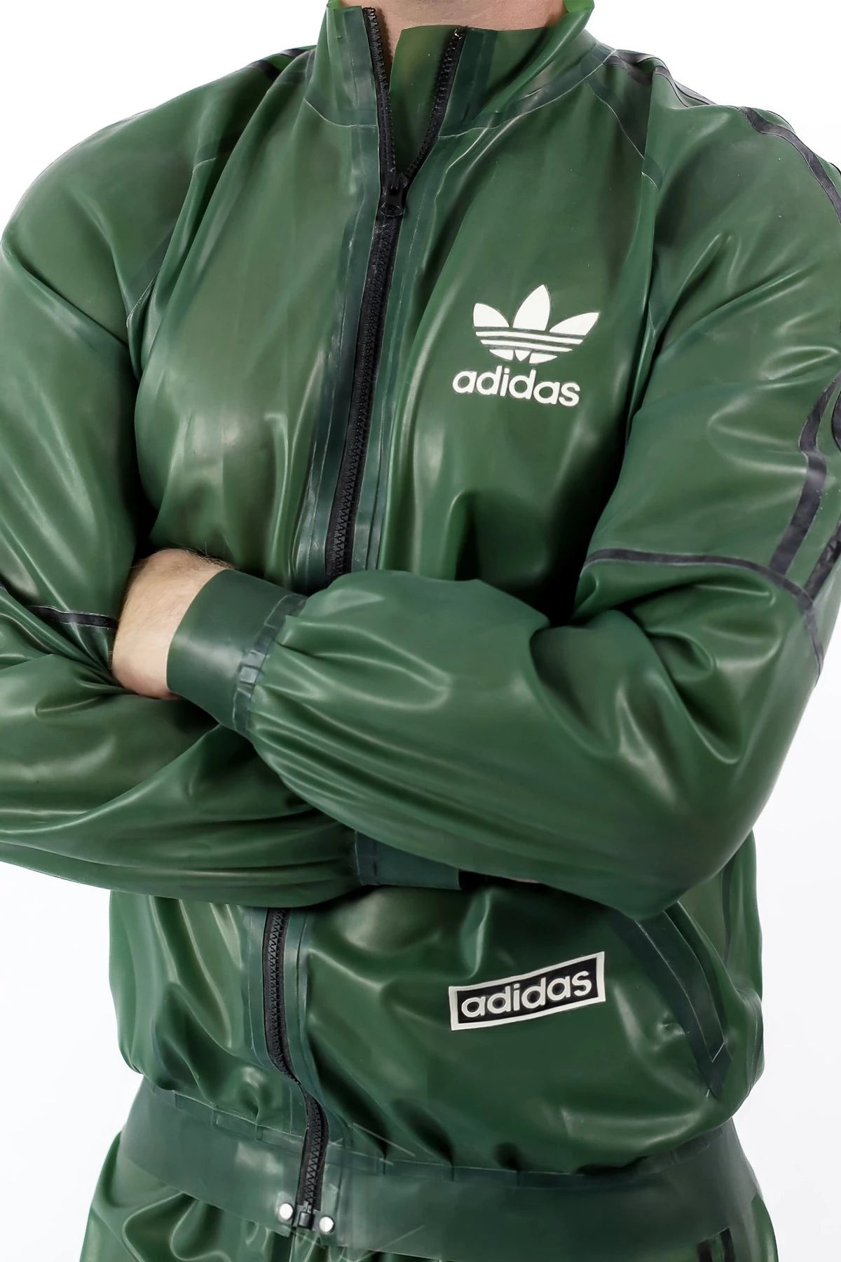 Semi-trans olive Green Male Custom Brand Sports Tracksuit Latex Jacket