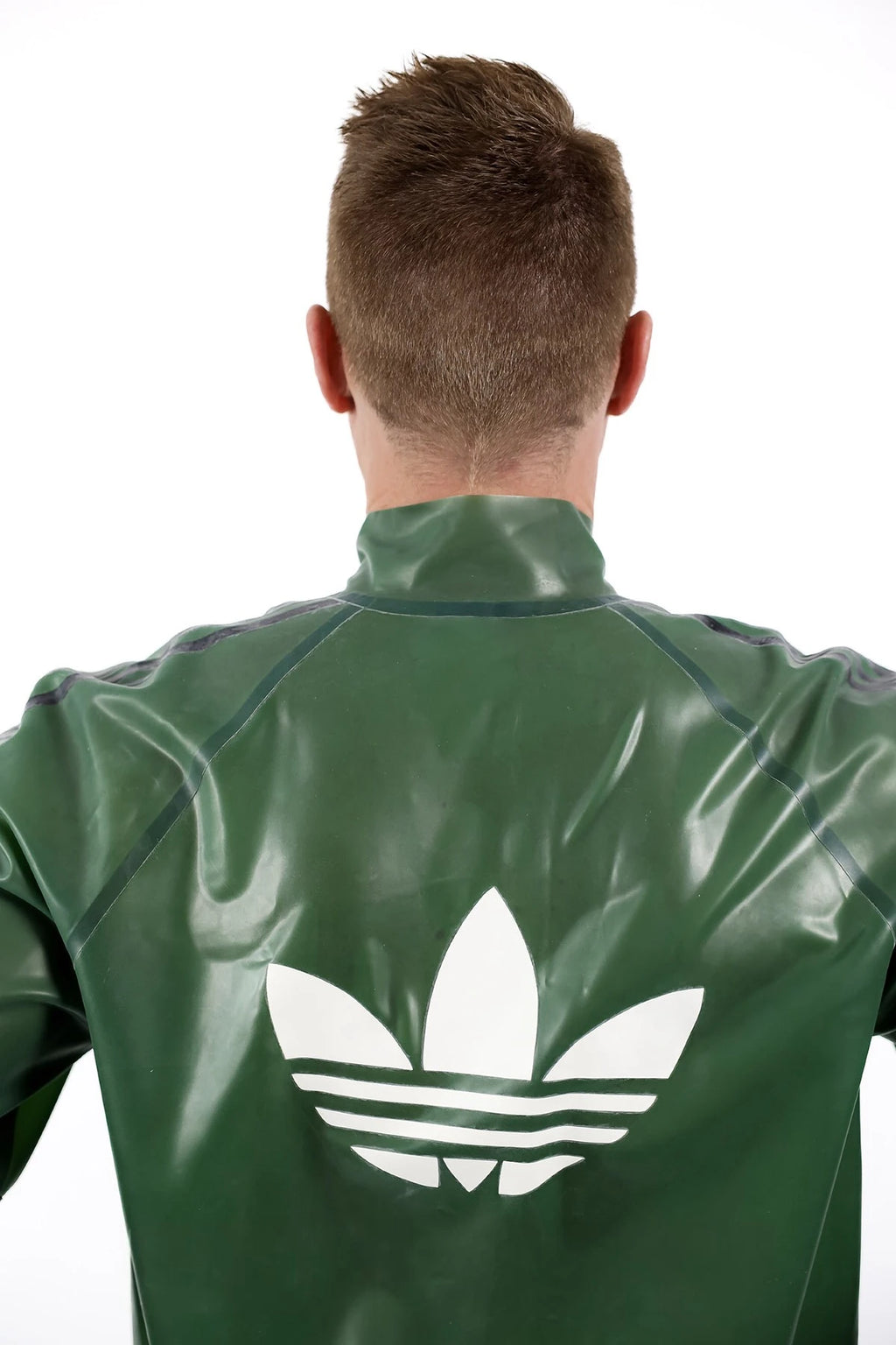 Semi-trans olive Green Male Custom Brand Sports Tracksuit Latex Jacket