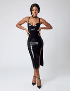 Side-Slit Midi Latex Dress with Underwired Cups