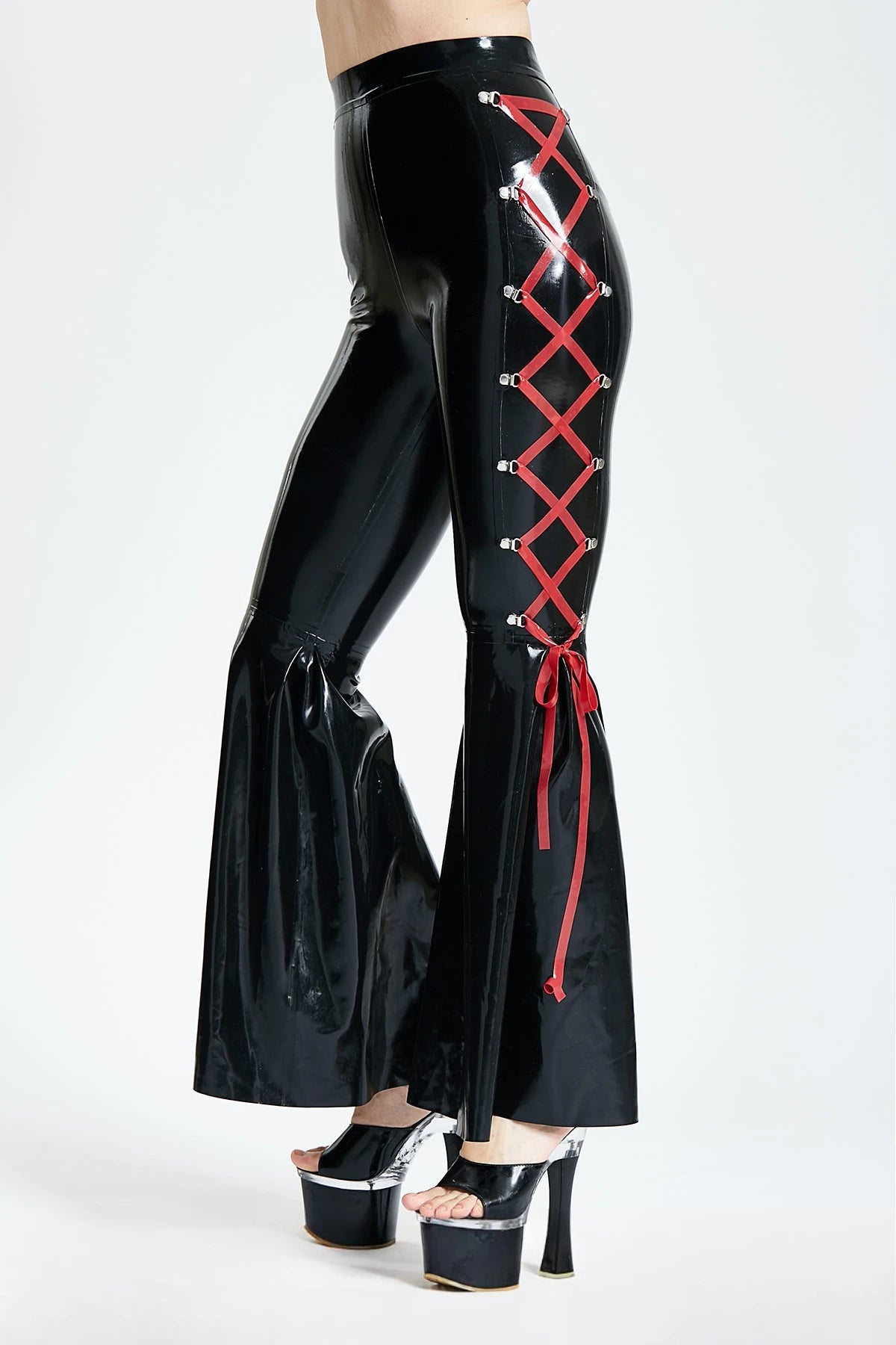 Side-Laced Full-Length Disco Latex Pants