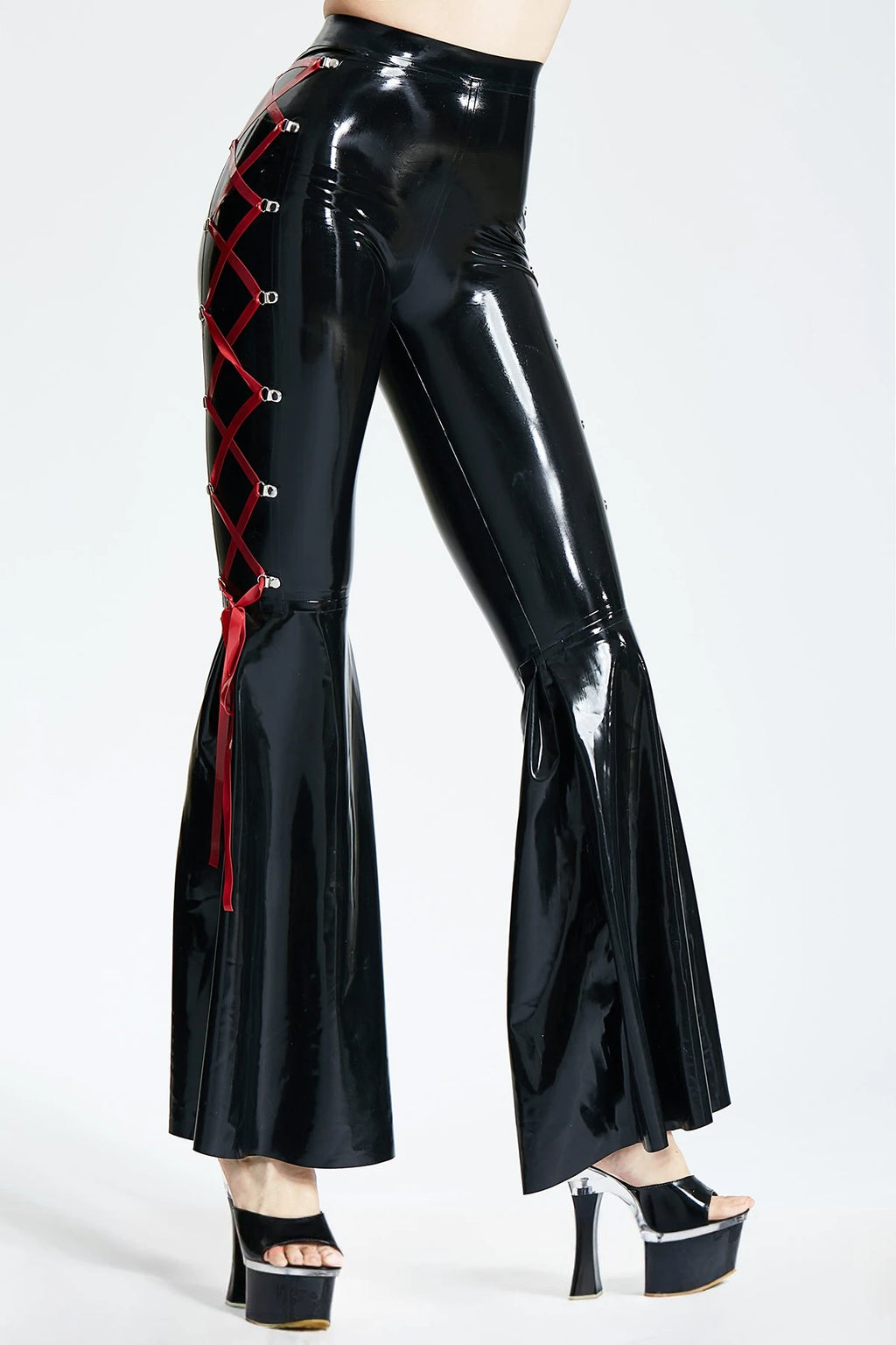 Side-Laced Full-Length Disco Latex Pants