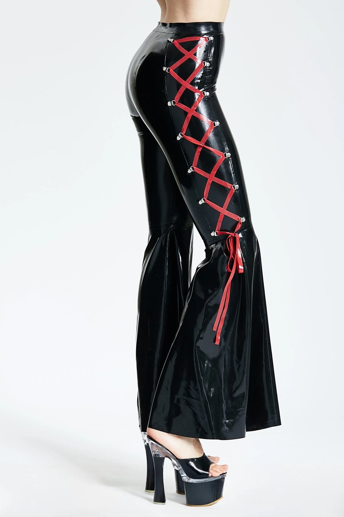 Side-Laced Full-Length Disco Latex Pants