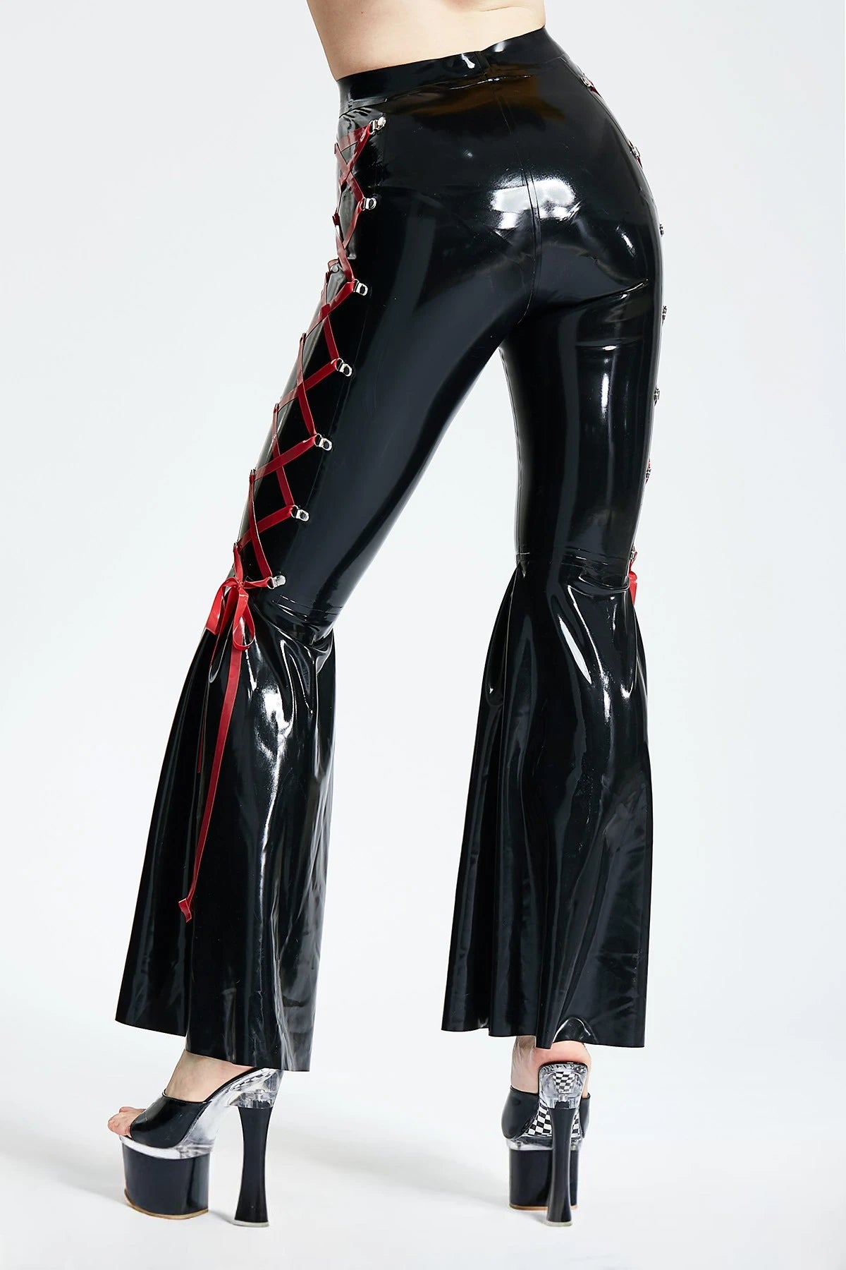 Side-Laced Full-Length Disco Latex Pants