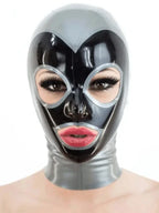 Silver & Black Two-Tone Latex Hood with Heart Face Panel