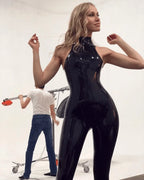 Sleeveless High Neck Shiny Latex Catsuit