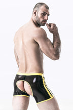 Smoky Black, trim color is Yellow Male Latex 'Two Desires' Shorts