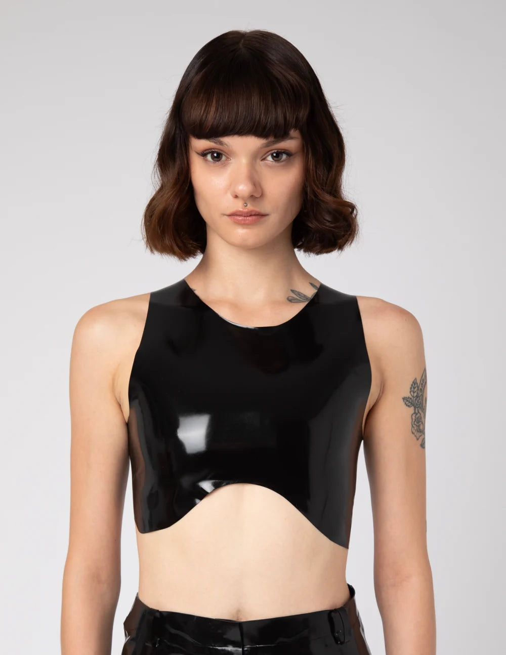 Tight-Fit Curved Latex Crop Top