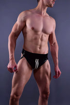 Trackline Front-Stripe Latex Shorts