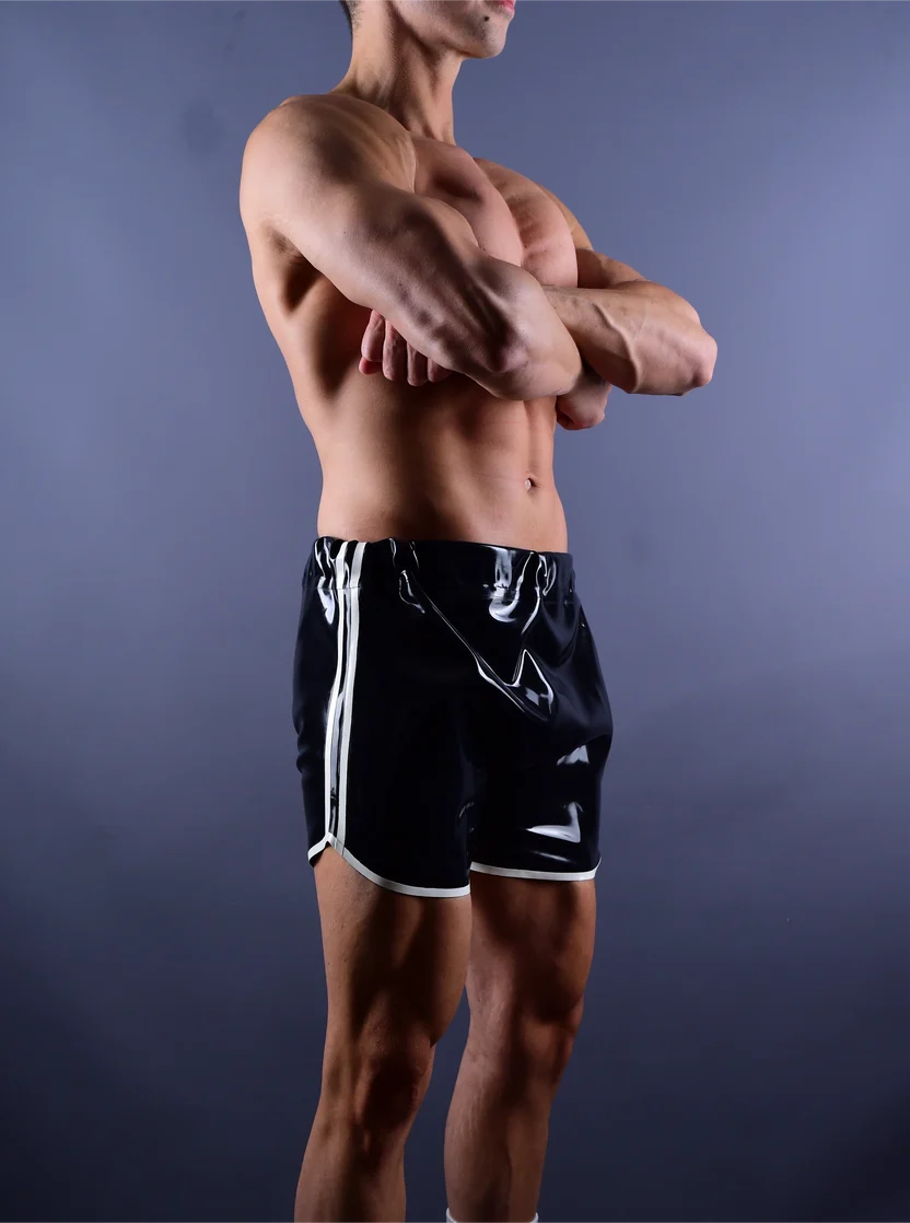 TrackLine Latex Running Compression Shorts with Side White Stripes