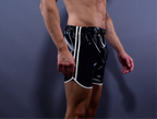 TrackLine Latex Running Compression Shorts with Side White Stripes