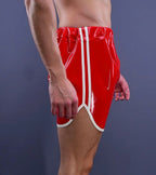 TrackLine Red Latex Running Compression Shorts with Side White Stripes