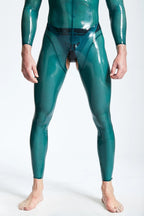 Translucent Blue Male Open-Crotch Shoulder-zip Latex Catsuit