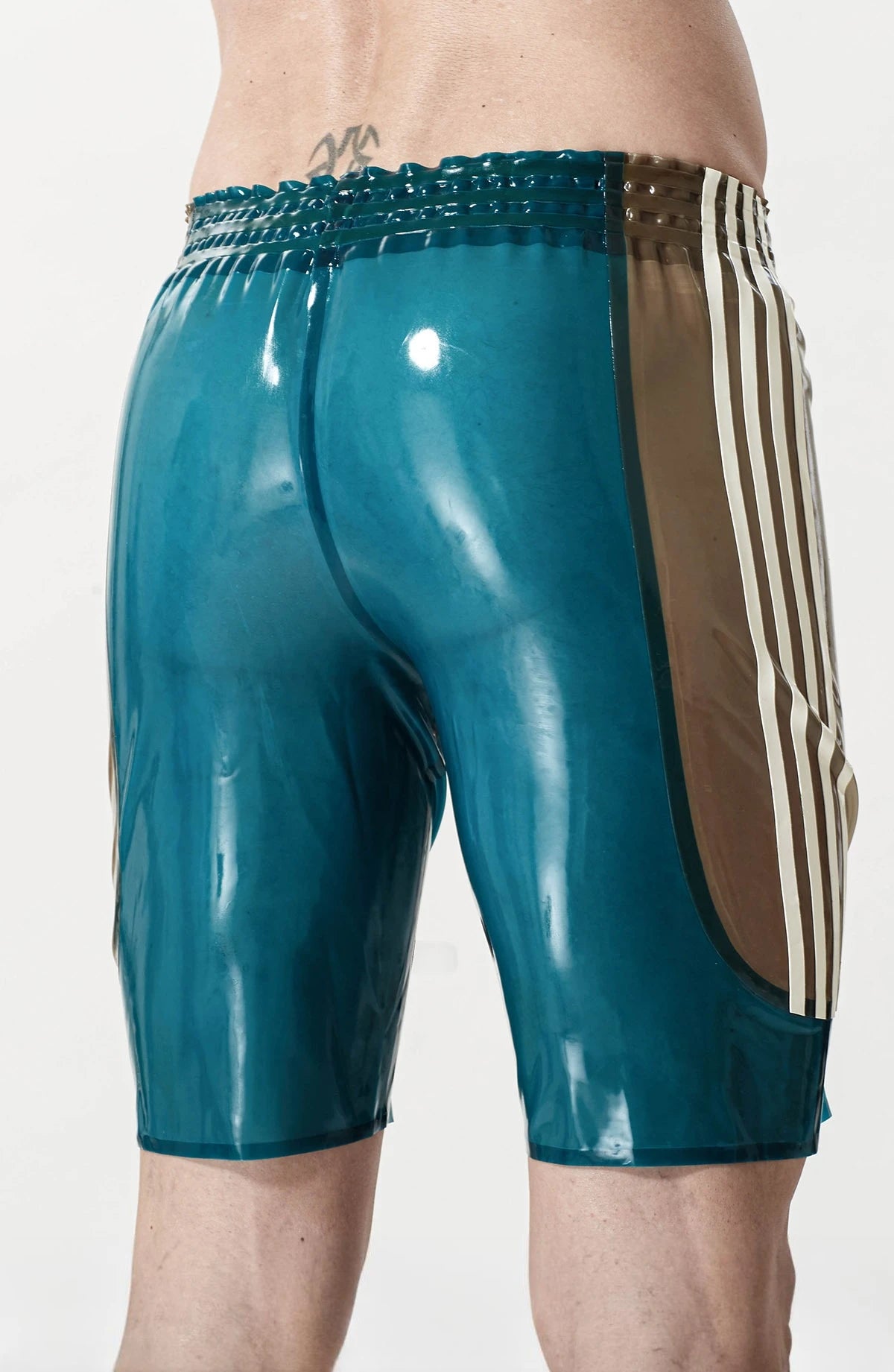 Translucent Blue Male Latex Elasticated Bermudas