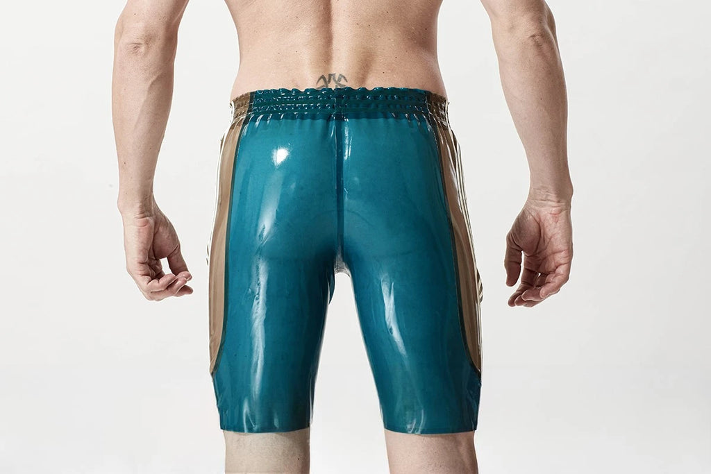 Translucent Blue Male Latex Elasticated Bermudas