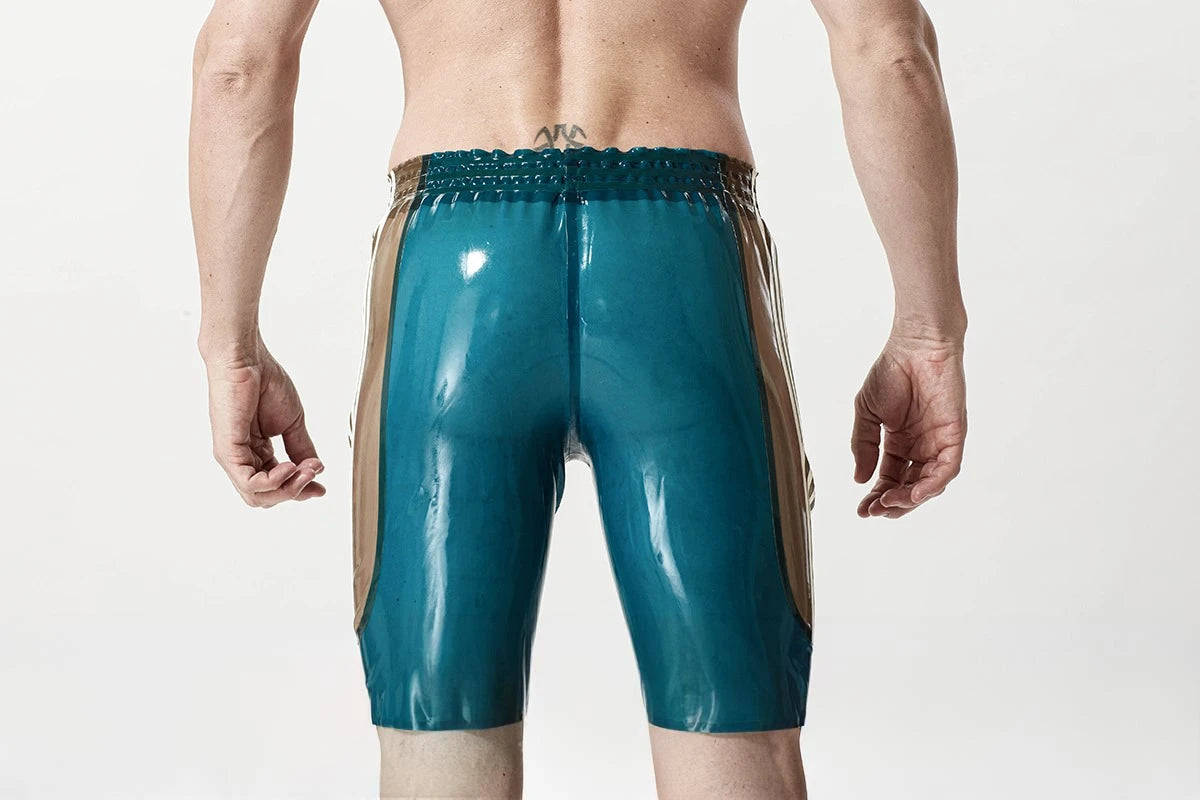 Translucent Blue Male Latex Elasticated Bermudas