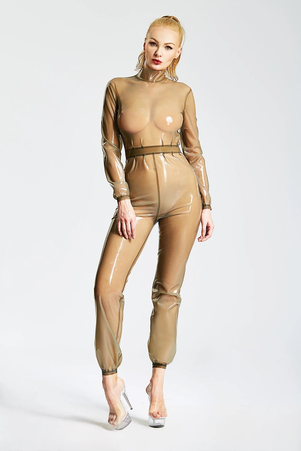 Translucent Grey Loose-Fitting Body Latex Catsuit