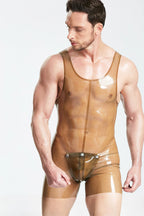 Translucent Grey Male Latex Translucent Codpiece Singlet Suit